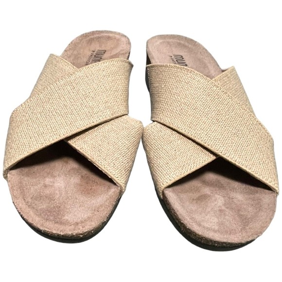 MUNRO AMERICAN Women's Sandals Crossover Strap Size 8.5 Slip-on Natural Canvas - Picture 2 of 9